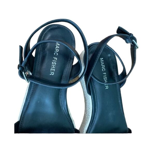 Marc Fisher Joyce Platform Espadrille Sandals Black Vegan Leather Silver Stud An - Picture 8 of 10